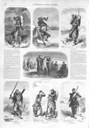 Typen und Physiognomien in der Orient-Armee, Holzstich nach Henri-Durand-Brager (1814–1879), undatiert, unbekannter Künstler; Bildquelle: L’llustration, 17. Mai 1856.