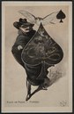 Gaston Noury (1865 - 1936), Valet de Pique. Trahison., Farbdruck, 14 x 9 cm, 1901; Bildquelle: Bibliothèque historique de la Ville de Paris, https://bibliotheques-specialisees.paris.fr/ark:/73873/pf0001017118/0007/v0001.simple.selectedTab=record, gemeinfrei. 