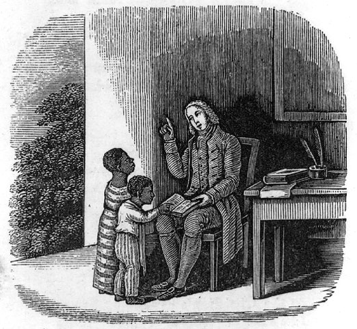 Anthony Benezet (1713–1784) instructing colored children, engraving, 1850, unknown artist; source: Barber, John Warner / Barber, Elizabeth G.: Historical poetical and pictorial American scenes, New Haven 1850, wikimedia commons, http://commons.wikimedia.org/wiki/File:Benezet.jpg.