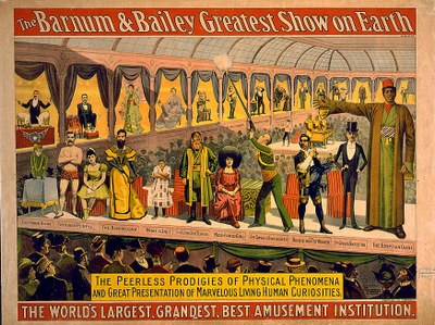 The Barnum & Bailey greatest show on earth, coloured lithograph, USA, 1899, unknown artist, The Strobridge Litho. Co., Cin'ti & New York; source: Library of Congress, Prints and Photographs Division Washington, http://www.loc.gov/pictures/resource/cph.3g03333/.