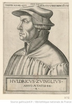 Boyvin, René (ca. 1525– ca. 1598), portrait of Huldrych Zwingli (1484–1531) at the age of 44, engraving; source: www.gallica.bnf.fr, Permalink: http://catalogue.bnf.fr/ark:/12148/cb41499480x.