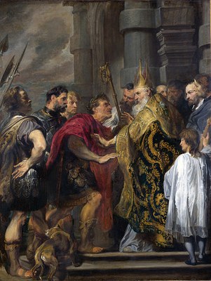 Anthony van Dyck (1599–1641), St Ambrose barring Theodosius from Milan Cathedral, oil on canvas, 149 x 113.2 cm, ca. 1619–1620; source: © National Gallery, London, http://www.nationalgallery.org.uk/paintings/anthony-van-dyck-st-ambrose-barring-theodosius-from-milan-cathedral.