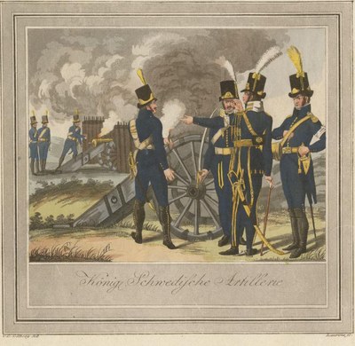 C. G. Gillberg after Laurens, Soldiers of the Royal Swedish Artillery, hand-coloured engraving, 37.2 x 23 cm, 1807–1809; source: Anne S.K. Brown Military Collection, Brown University Library, http://dl.lib.brown.edu/jpegs/1211647128640625.jpg.