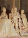 Pompeo Leoni (1533–1608), Philipp II. und seine Familie, vergoldete Bronze, 1598, Real Sitio de San Lorenzo de El Escorial, Farbphotographie, unbekannter Photograph; Bildquelle: Wikimedia Commons, http://commons.wikimedia.org/wiki/File:Cenotafio_de_Felipe_II_y_su_familia.jpg