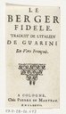 Title page of G.B. Guarini, "Le berger fidele", with the fictitious imprint Cologne