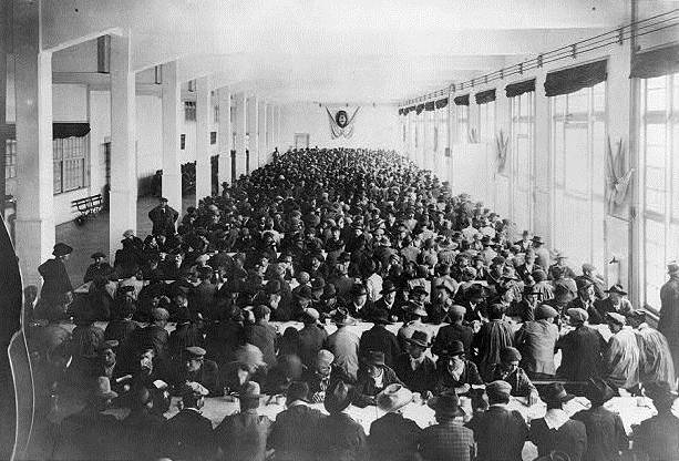 Rows of tables crowded with men, dining room, Immigrant Hotel, Buenos Aires, Argentina, black-and-white photograph, c. 1890–1920, unknown photographer; source: Library of Congress, Frank and Frances Carpenter Collection, Reproduction Number: LC-USZ62-26047 (b&w film copy neg.), http://hdl.loc.gov/loc.pnp/cph.3a26927.