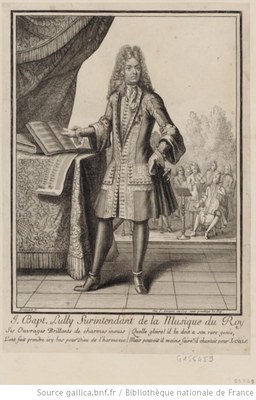 Henri Bonnart (ca. 1642–1711), Portrait von Jean-Baptiste Lully (1632–1687), Druckgrafik; Bildquelle: www.gallica.bnf.fr, Permalink: http://gallica.bnf.fr/ark:/12148/btv1b8431721s. 