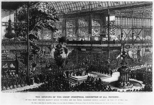 Erste Weltausstellung (Great Exhibition of All Nations, Crystal Palace) London 1851, Graveur: George Cruikshank (1792-1878), Bildquelle: Library of Congress (Reproduction Number: LC-USZ62-93899), http://hdl.loc.gov/loc.pnp/cph.3b40072 