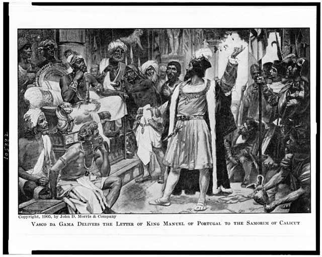 Vasco da Gama delivers the letter of King Manuel of Portugal to the Samorim of Calicut, ca. 1905 IMG