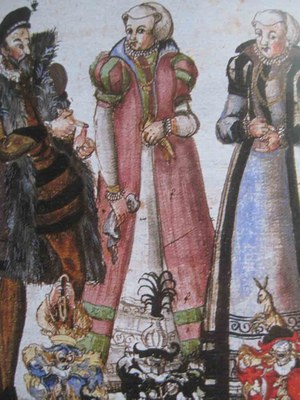 Philipp Eisenberger (1548-1607), "Friderich Rorbach seine zwey Eheliche weyber", Chronik Eisenberger, 16 Jh.; Bildquelle: Schloßbibliothek Pommersfelden/Stiftung Schloss Weissenstein.