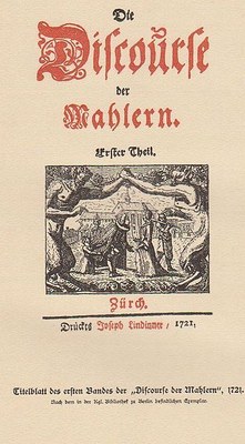 Bodmer, Johann Jakob / Breitinger, Johann Jakob: Die Discourse der Mahlern, Zürich 1721, Bildquelle: http://commons.wikimedia.org/wiki/File:Discourse.JPG.