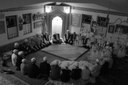 Members in a Nakshbandi tekke in Bosnia during a zikr ceremony, April 2009, black-and-white photograph, photographer: Nathalie Clayer; source: in private ownership. 