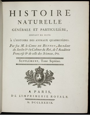 Georges Louis Leclerc Buffon, Histoire naturelle, 1789