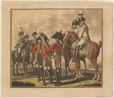 Saxon Gardes du Corps, coloured aquatint supposedly by or after Aster, 28.5 x 24.5 cm., 1806; source: Anne S.K. Brown Military Collection, Brown University Library, http://dl.lib.brown.edu/catalog/catalog.php?verb=render&id=1201277480515625. 
