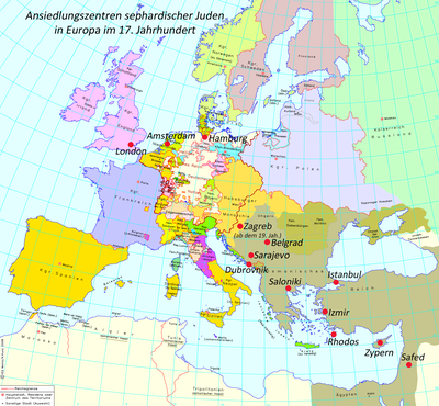 Ansiedlungszentren sephardischer Juden in Europa im 17. Jahrhundert IMG