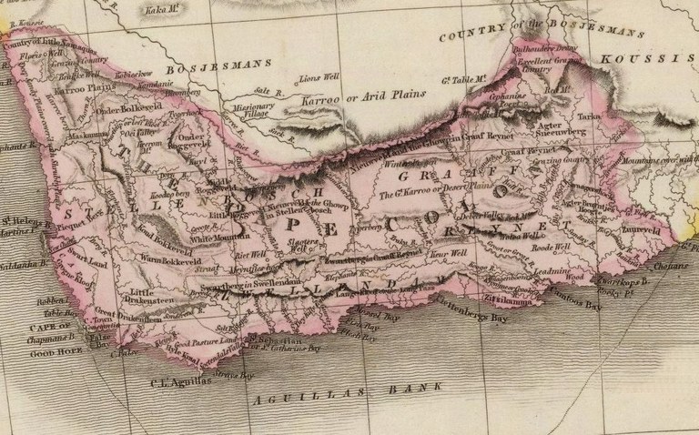 John Pinkerton (1758–1826), Map of Cape Colony in Southern Africa, 1809; source: David Rumsey Map Collection, http://www.davidrumsey.com/maps4704.html, via Wikimedia Commons https://commons.wikimedia.org/wiki/File:Cape_Colony00.jpg. Creative Commons License BY-NC-SA 2.0.