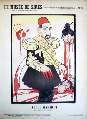Auguste Roubille (1872–1955), "Abdul Hamid II, le sultan rouge", Lithographie, um 1900; Bildquelle: Princeton University Library, Graphic Arts Collection No. GC103. Department of Rare Books and Special Collection, http://blogs.princeton.edu/graphicarts/roubille3.html. 