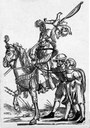 Osmanischer Soldat mit gefangenen österreichischen Bauern, Holzschnitt, 16. Jahrhundert, Hans Guldenmund; Quelle: Bildagentur für Kunst, Kultur und Geschichte (bpk), Bildnummer 30033070.