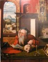[Joos van Cleve (1485–ca. 1540)]: Der hl. Hieronymus in seiner Klause (Ausschnitt), Öl auf Leinwand, ca. 1500–1540, Photograph: Jürgen F. Schopp; Bildquelle: Kathedralmuseum Burgos (Spanien).