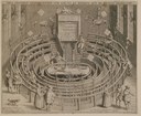 Willem Swanenburgh (1581/1582–1612), Das Anatomische Theater zu Leiden, Kupferstich nach einer Zeichnung von Johannes Woudanus, 1610; Bildquelle:  Germanisches Nationalmuseum, Nürnberg, http://www.gnm.de/Inv.-Nr. HB 25433 Kaps 1198 
