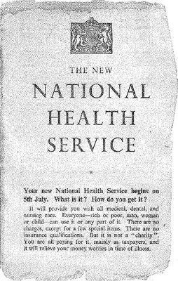 Ministry of Health and the Central Office Of Information: The New National Health Service leaflet, 1948. Source: National Health Service Western Isles Health Board via Wikimedia Commons https://commons.wikimedia.org/wiki/File:The_New_National_Health_Service_Leaflet_1948.pdf. Public domain. 