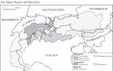 Sprachgruppen im Alpenraum, undatierte Grafik, unbekannter Künstler, in: Jon Mathieu: "Ihre Geschichte besteht darin, keine zu haben": Die Alpen der frühen Neuzeit im Spannungsfeld wissenschaftlicher Disziplinen, in: Nada Boskovska Leimgruber (Hg.): Die Frühe Neuzeit in der Geschichtswissenschaft: Forschungstendenzen und Forschungserträge, Paderborn 1997, S. 109–126. © Verlag Ferdinand Schöningh GmbH & Co. KG.