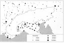 Städte mit 5.000 und mehr Einwohnern in den Alpen und im Umland, 1800, undatierte Grafik, unbekannter Künstler, in: Jon Mathieu: Geschichte der Alpen 1500-1900: Umwelt, Entwicklung, Gesellschaft, Wien 1998. ⒸBöhlau Verlag GmbH & Co. KG.